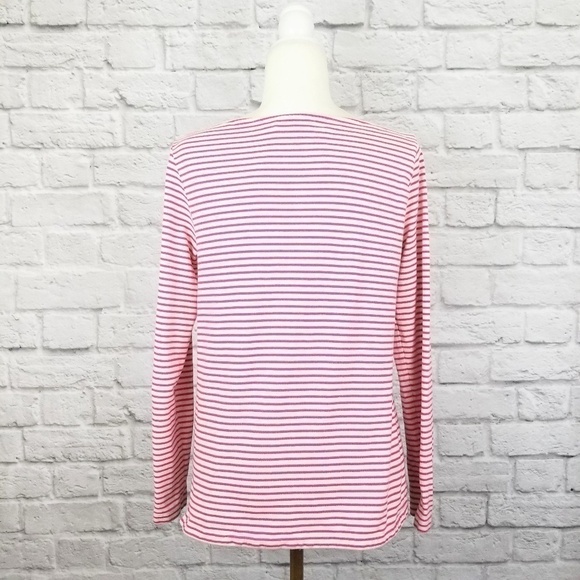 Vineyard Vines top white pink striped long sleeve chambray detail women's size S - Picture 6 of 9